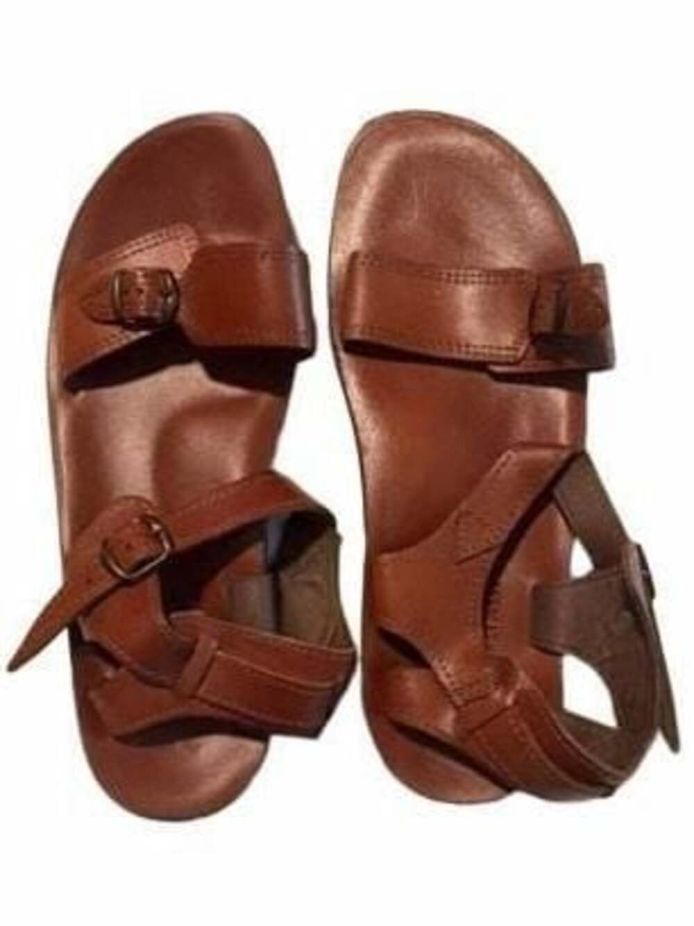 Ferrari Brown Leather Double Buckle Ankle Strap Flat Sandals